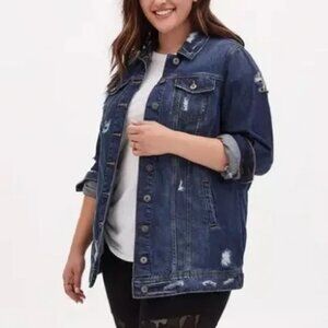 TORRID WOMEN LONG LENGTH JEAN JACKET DISTRUCTIVE